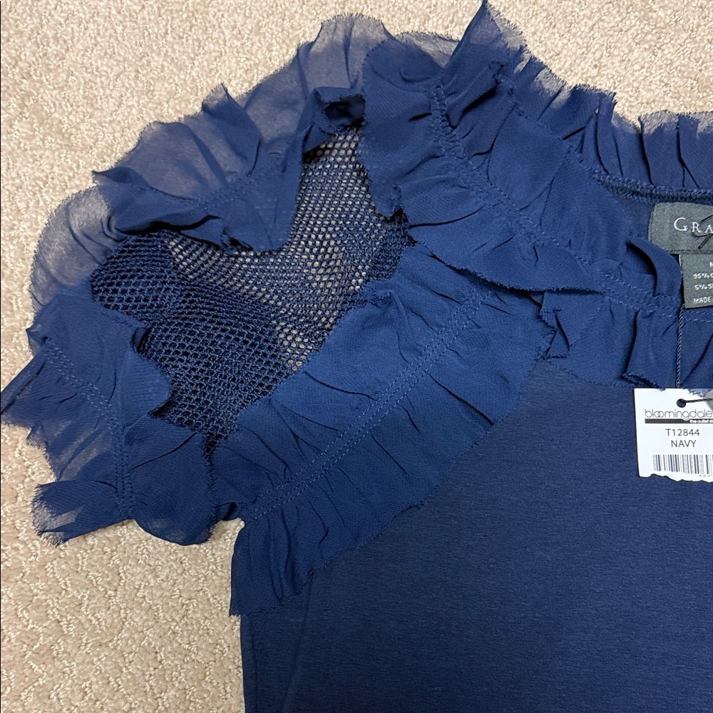 Gracia Midnight Blue Ruffle Blouse - Picture 2 of 5